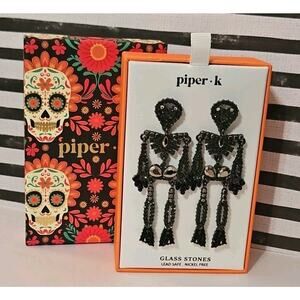 Piper K Earrings Halloween Black Rhinestone Dangle Drop Fashion Earrings
